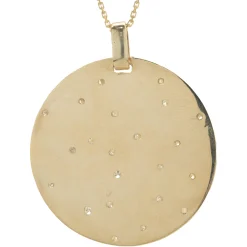 14 Karat Yellow Gold Hammered Diamond Sprinkle Disc Pendant