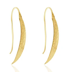 14 Karat Yellow Gold Hammered Leaf Drop Earrings