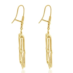 14 Karat Yellow Gold Hammered Fluer de Lis Cross Drop Earrings