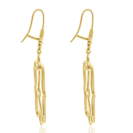 14 Karat Yellow Gold Hammered Fluer de Lis Cross Drop Earrings