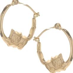 14 Karat Yellow Gold Kitten Hoop Earrings