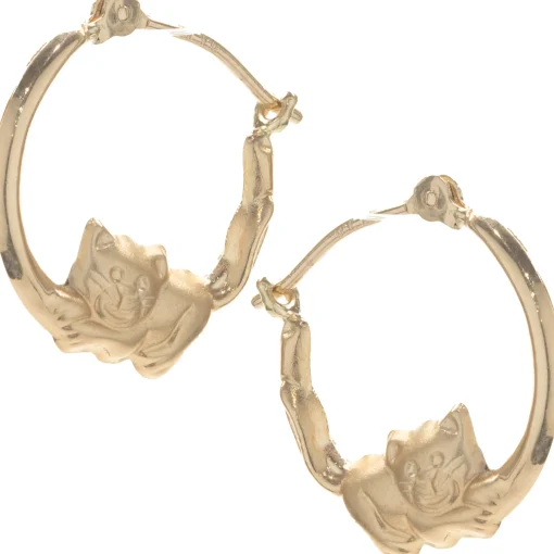 14 Karat Yellow Gold Kitten Hoop Earrings