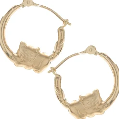 14 Karat Yellow Gold Kitten Hoop Earrings