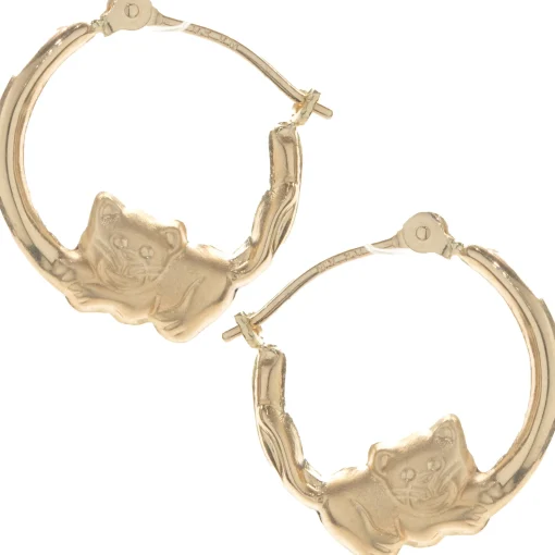 14 Karat Yellow Gold Kitten Hoop Earrings