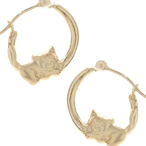 14 Karat Yellow Gold Kitten Hoop Earrings