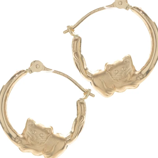 14 Karat Yellow Gold Kitten Hoop Earrings