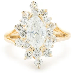 14 Karat Yellow Gold Marquise Cut Diamond Cocktail Ring with Diamond Halo