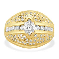 14 Karat Yellow Gold Marquise Cut Pave Diamond Dome Ring
