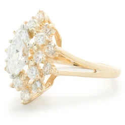 14 Karat Yellow Gold Marquise Cut Diamond Cocktail Ring with Diamond Halo