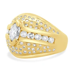 14 Karat Yellow Gold Marquise Cut Pave Diamond Dome Ring