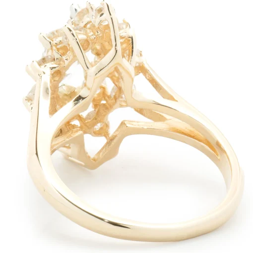 14 Karat Yellow Gold Marquise Cut Diamond Cocktail Ring with Diamond Halo