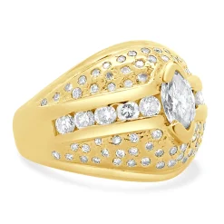 14 Karat Yellow Gold Marquise Cut Pave Diamond Dome Ring