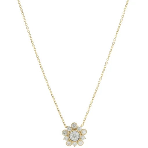 14 Karat Yellow Gold Miracle Set Diamond Flower Necklace
