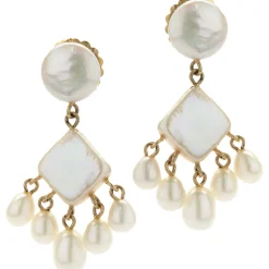 14 Karat Yellow Gold Mother of Pearl Earrings with Potato Pearl Drops