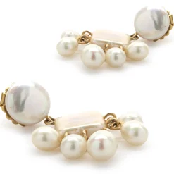 14 Karat Yellow Gold Mother of Pearl Earrings with Potato Pearl Drops
