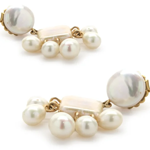 14 Karat Yellow Gold Mother of Pearl Earrings with Potato Pearl Drops