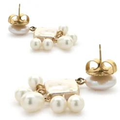 14 Karat Yellow Gold Mother of Pearl Earrings with Potato Pearl Drops