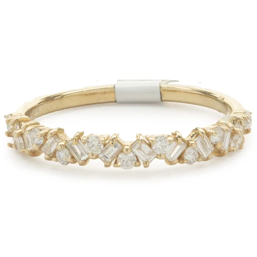 14 Karat Yellow Gold Multi Shape Diamond Staggered Band