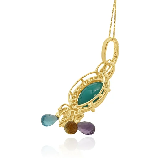 14 Karat Yellow Gold Multi Gemstone and Diamond Tassle Necklace