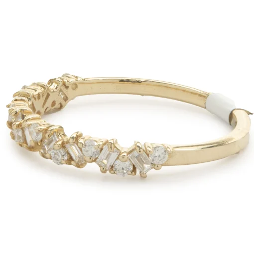 14 Karat Yellow Gold Multi Shape Diamond Staggered Band