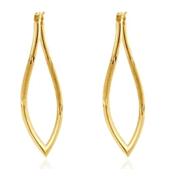14 Karat Yellow Gold Navette Twist Hoop Earrings
