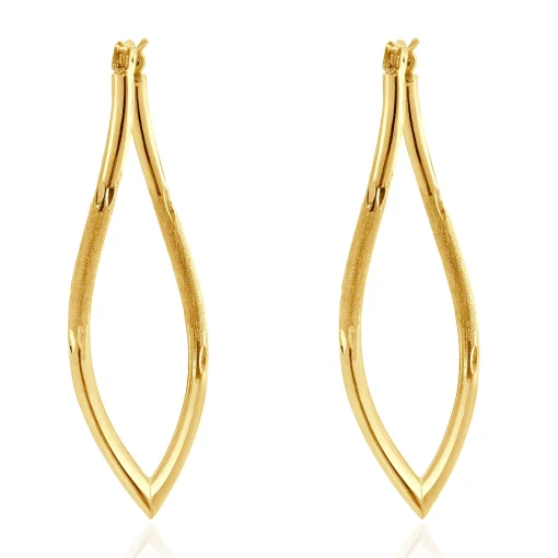 14 Karat Yellow Gold Navette Twist Hoop Earrings
