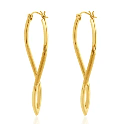 14 Karat Yellow Gold Navette Twist Hoop Earrings