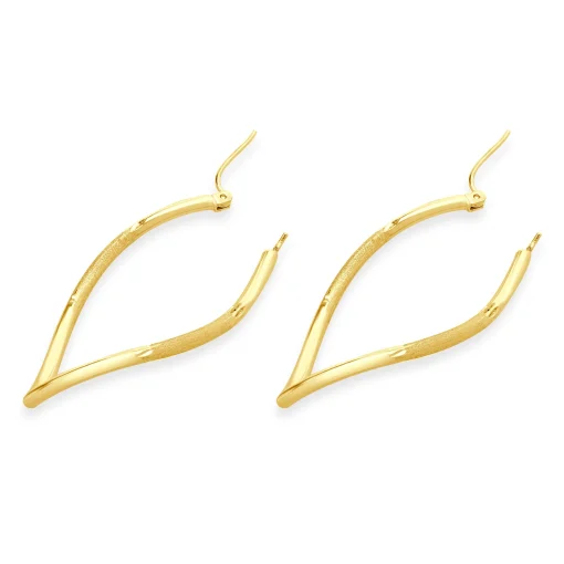 14 Karat Yellow Gold Navette Twist Hoop Earrings