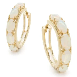 14 Karat Yellow Gold Opal Huggie Hoop Earrings