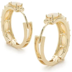 14 Karat Yellow Gold Opal Huggie Hoop Earrings