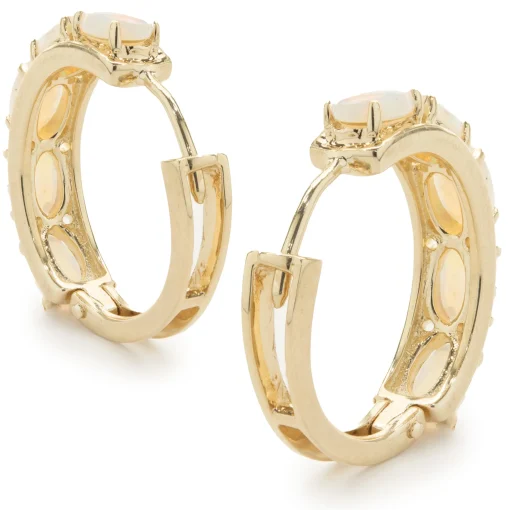 14 Karat Yellow Gold Opal Huggie Hoop Earrings