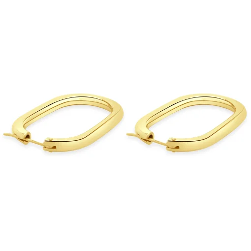 18 Karat Yellow Gold Oval Tube Hoop Earrings