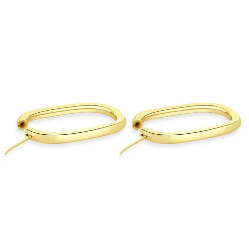 18 Karat Yellow Gold Oval Tube Hoop Earrings