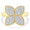 14 Karat Yellow Gold Pave Diamond Flower Ring