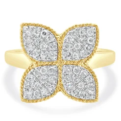 14 Karat Yellow Gold Pave Diamond Flower Ring