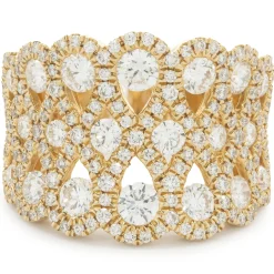 14 Karat Yellow Gold Pave Diamond Lace Ring