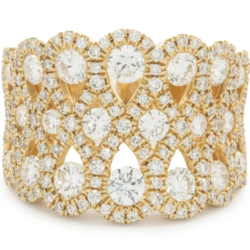 14 Karat Yellow Gold Pave Diamond Lace Ring