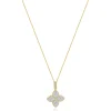 14 Karat Yellow Gold Pave Diamond Quatrefoil Necklace