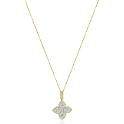 14 Karat Yellow Gold Pave Diamond Quatrefoil Necklace