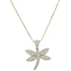 14 Karat Yellow Gold Pave Diamond Dragonfly Necklace