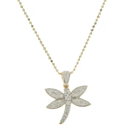 14 Karat Yellow Gold Pave Diamond Dragonfly Necklace