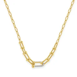 14 Karat Yellow Gold Pave Diamond Hardwear Station Necklace