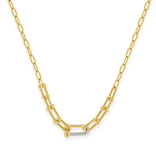 14 Karat Yellow Gold Pave Diamond Hardwear Station Necklace