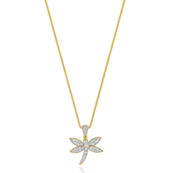 14 Karat Yellow Gold Pave Diamond Dragonfly Necklace