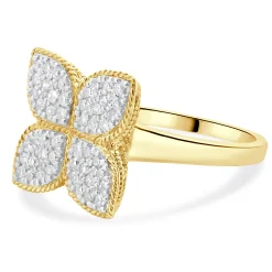 14 Karat Yellow Gold Pave Diamond Flower Ring
