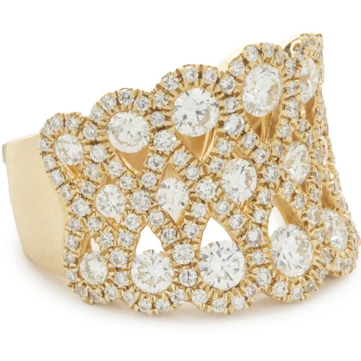 14 Karat Yellow Gold Pave Diamond Lace Ring