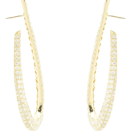 18 Karat Yellow Gold Pave Diamond Loop Through Drop Earrings