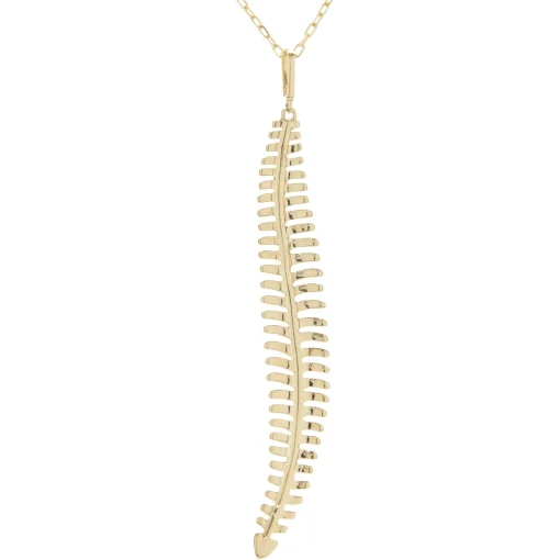 18 Karat Yellow Gold Pave Diamond Feather Drop Necklace