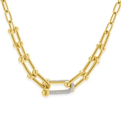 14 Karat Yellow Gold Pave Diamond Hardwear Station Necklace