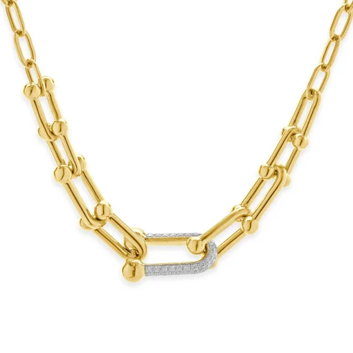 14 Karat Yellow Gold Pave Diamond Hardwear Station Necklace
